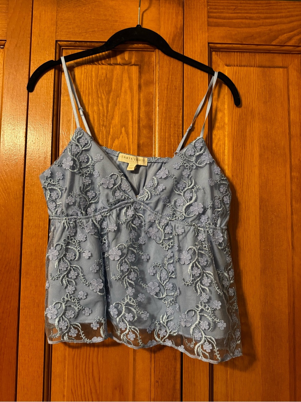Light Blue Embroidered Lace Camisole Tank Top - Women's